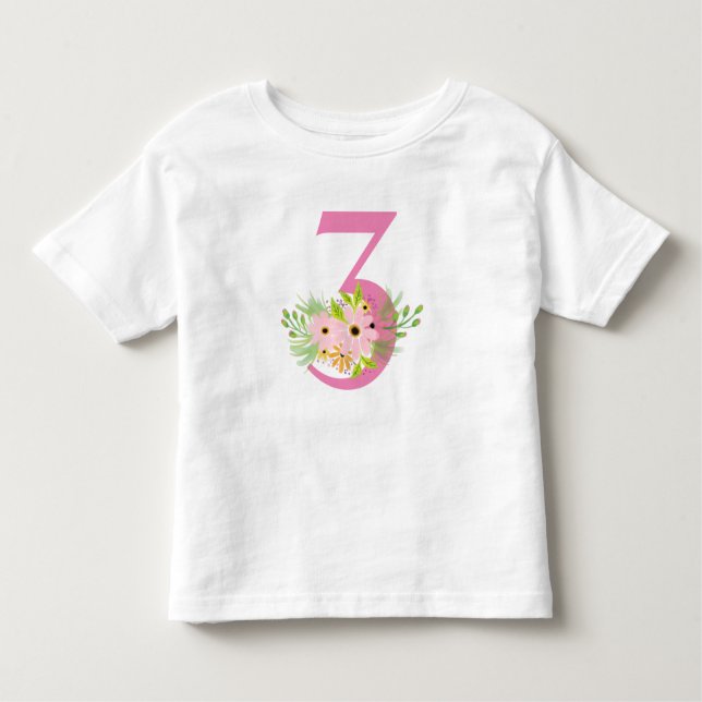Camiseta De Bebé Número 3 con flores (Anverso)