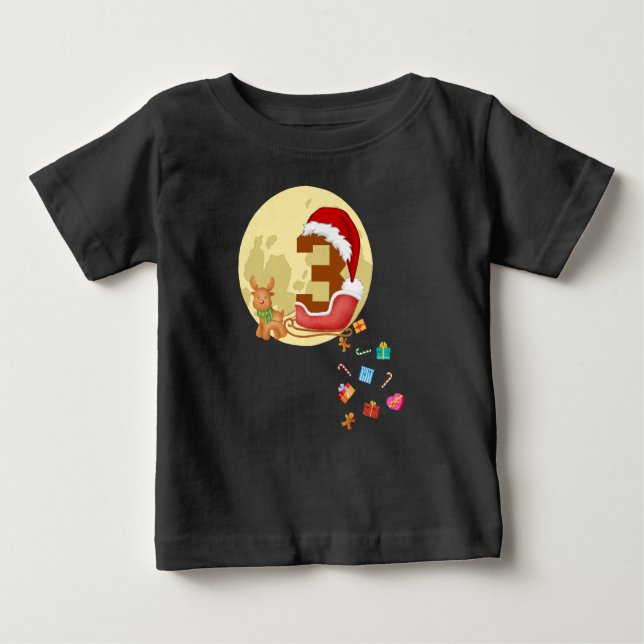 Camiseta De Bebé Número 3 Navidades de Santa Sleigh de 3 años (Anverso)