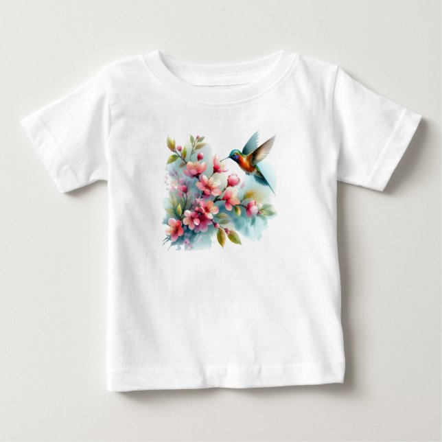 Camiseta De Bebé Obra artística de colibrí floral/primavera (Anverso)