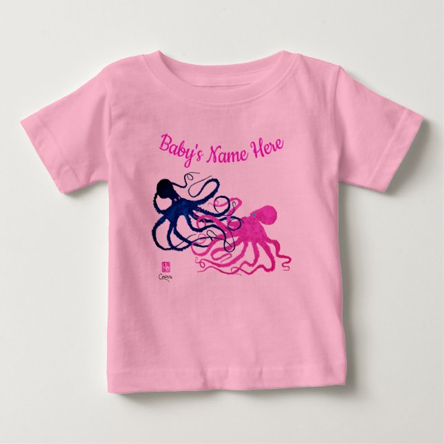 Camiseta De Bebé Octopodos azules y rosados - Traje para bodypies d (Anverso)