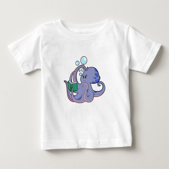 Camiseta De Bebé Octopus al leer con un libro (Anverso)