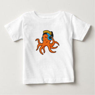 Camiseta De Bebé Octopus en la música con auriculares