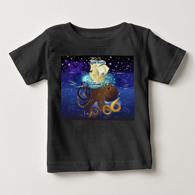 Camiseta De Bebé Octopus Enorme y Caravella (Anverso)