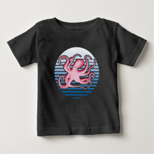 Camiseta De Bebé Octopus retro rosado