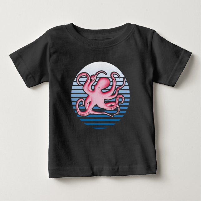 Camiseta De Bebé Octopus retro rosado (Anverso)