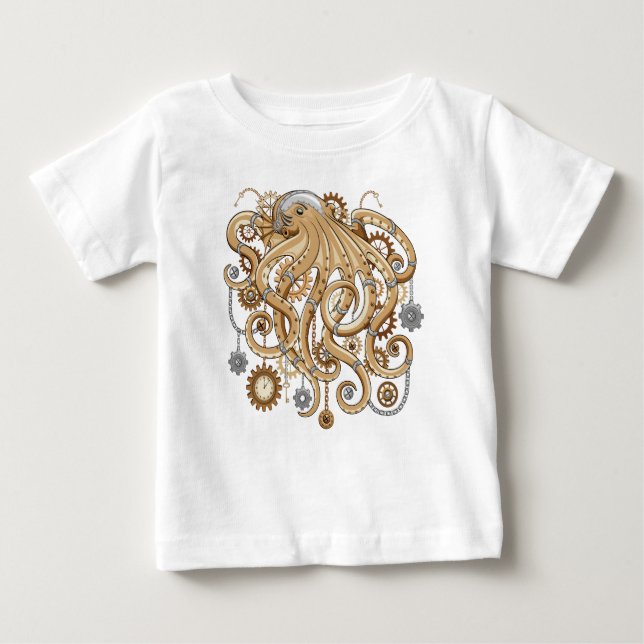 Camiseta De Bebé Octopus Steampunk Surreal Retro Style Machine (Anverso)