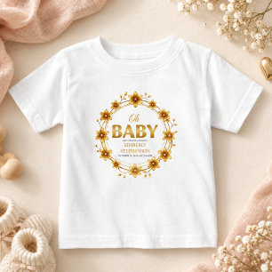 Camiseta De Bebé Oh Baby Watercolor Rosa Dorado Baby Shower