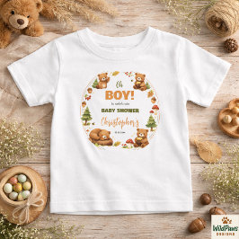 Camiseta De Bebé Oh Boy Watercolor Woodland Bear Baby Shower