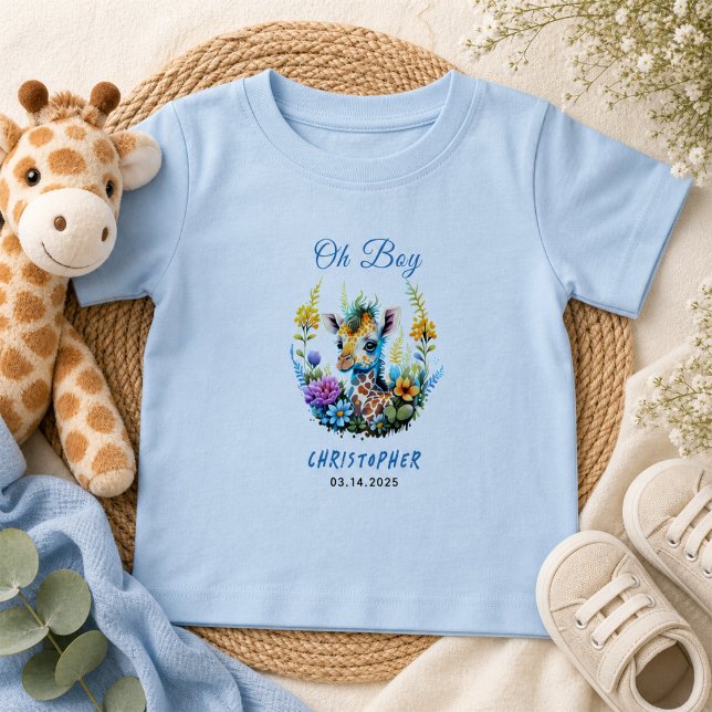 Camiseta De Bebé ¡Oh Chico! Baby Shower de Jirafa Bebé (Oh Boy! Baby Giraffe Baby Shower T-Shirt)