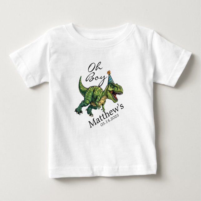 Camiseta De Bebé ¡Oh, chico! Cute Dinosaur Baby Shower (Anverso)