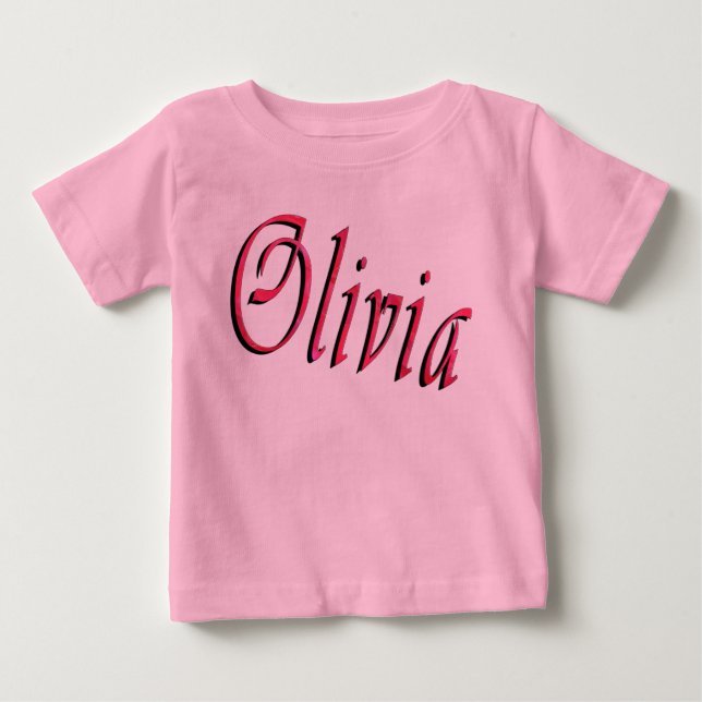 Camiseta De Bebé Olivia, logo con el nombre cursivo rosado, camiset (Anverso)