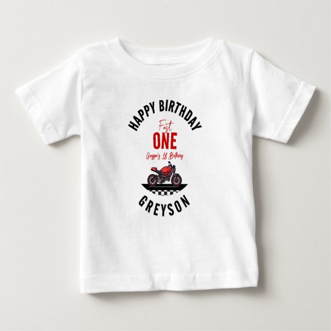 Camiseta De Bebé One Fast Race Motorcycle Boy 1st Birthday Party (Anverso)