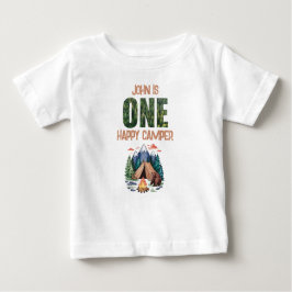 Camiseta De Bebé One Happy Camper Watercolor Woodland Primer cumple