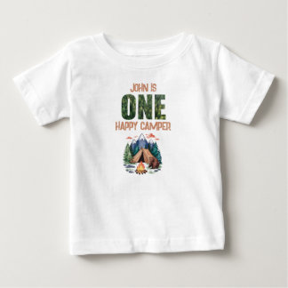 Camiseta De Bebé One Happy Camper Watercolor Woodland Primer cumple