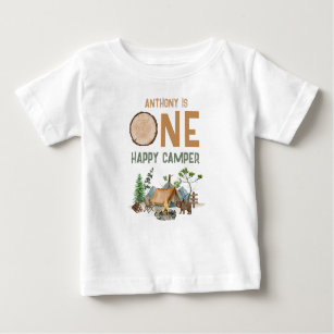Camiseta De Bebé One Happy Camper Watercolor Woodland Primer cumple