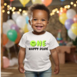 Camiseta De Bebé One Happy Dude 1er cumpleaños Green Smiley<br><div class="desc">¡Siempre agregamos nuevos diseños semanalmente!</div>