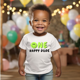 Camiseta De Bebé One Happy Dude 1er cumpleaños Green Smiley