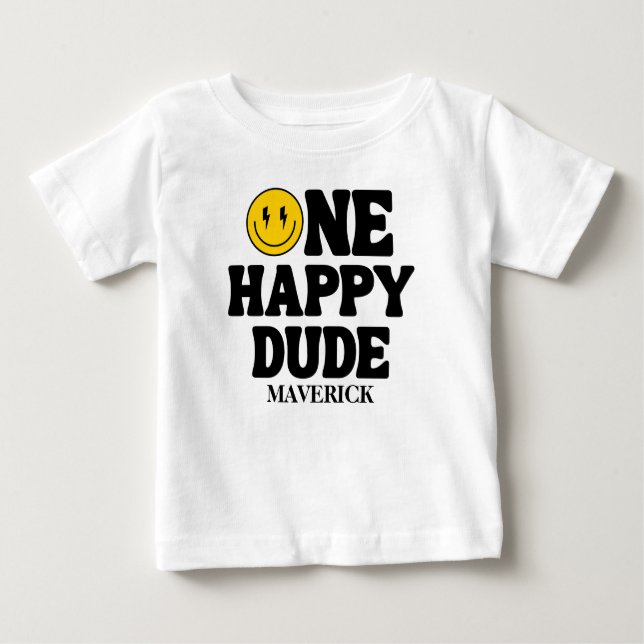 Camiseta De Bebé One Happy Dude Boy's Retro 1st Birthday  (Anverso)