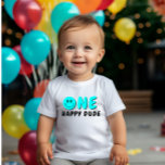 Camiseta De Bebé One Happy Dude First Birthday Blue Smiley<br><div class="desc">¡Siempre agregamos nuevos diseños semanalmente!</div>