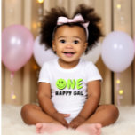 Camiseta De Bebé One Happy Gal 1er cumpleaños Green Smiley<br><div class="desc">¡Siempre agregamos nuevos diseños semanalmente!</div>