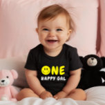 Camiseta De Bebé One Happy Gal First Birthday Yellow Smiley<br><div class="desc">¡Siempre agregamos nuevos diseños semanalmente!</div>