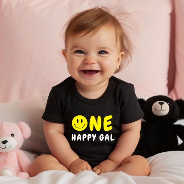 Camiseta De Bebé One Happy Gal First Birthday Yellow Smiley (Subido por el creador)