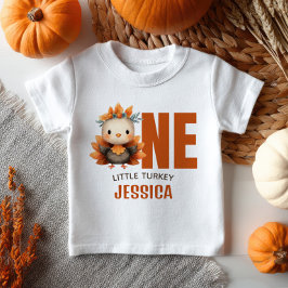 Camiseta De Bebé One Little Turkey Thanksgiving 1st Birthday Name
