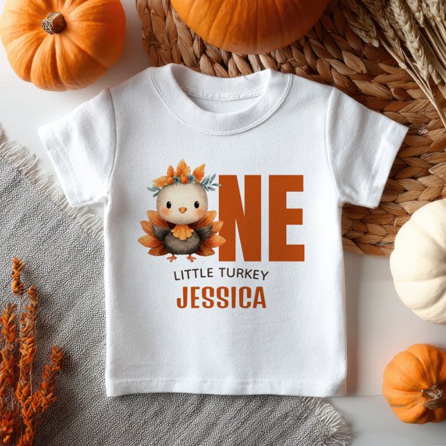 Camiseta De Bebé One Little Turkey Thanksgiving 1st Birthday Name  (Subido por el creador)