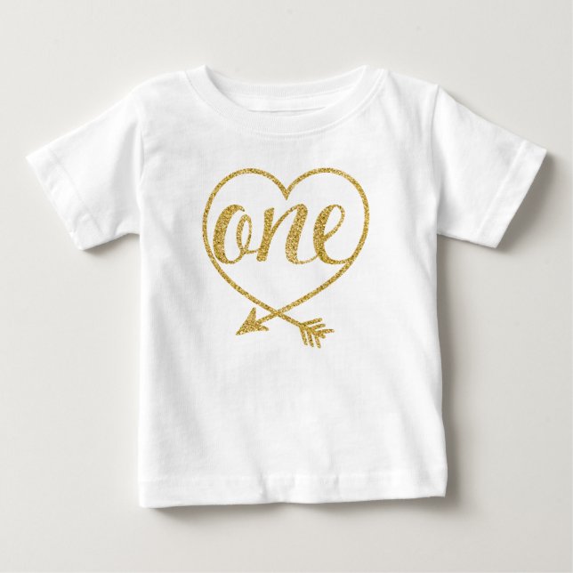Camiseta De Bebé ONE|One |Heart|Glitter-Print año (Anverso)