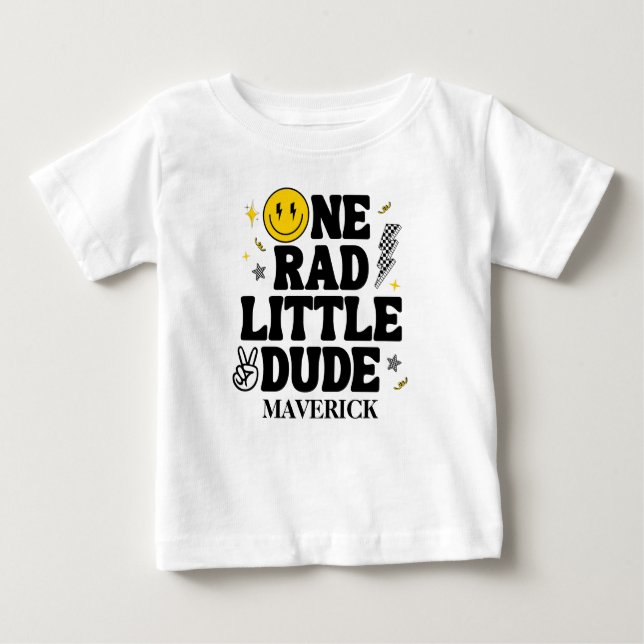 Camiseta De Bebé One Rad Little Dude Boy's Retro 1st Birthday  (Anverso)