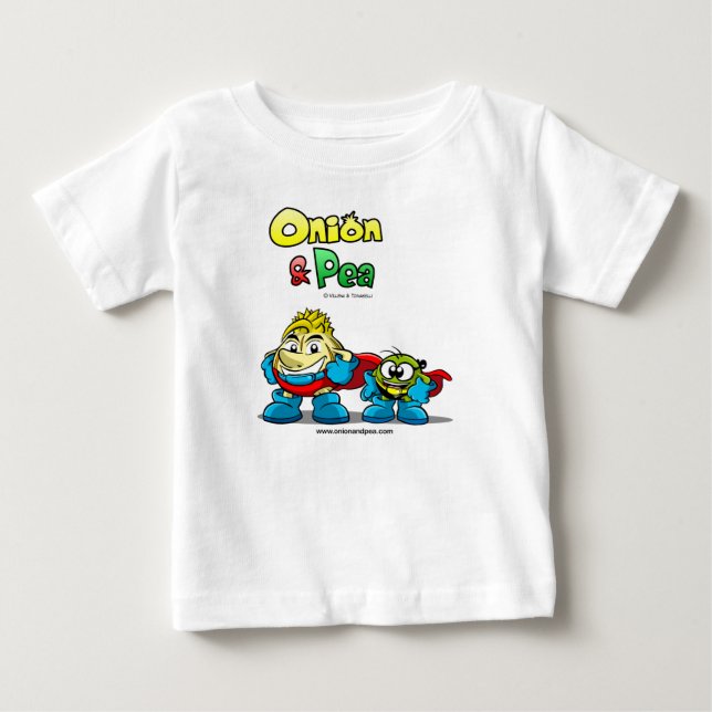 Camiseta De Bebé Onion & Pea characters Baby t-shirt. (Anverso)