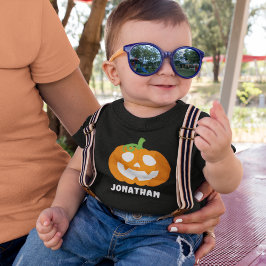 Camiseta De Bebé Orange Halloween Pumpkin with Name