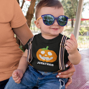 Camiseta De Bebé Orange Halloween Pumpkin with Name