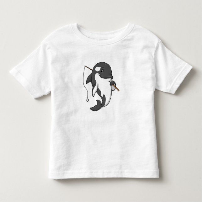 Camiseta De Bebé Orca como pescador con barra de pesca (Anverso)