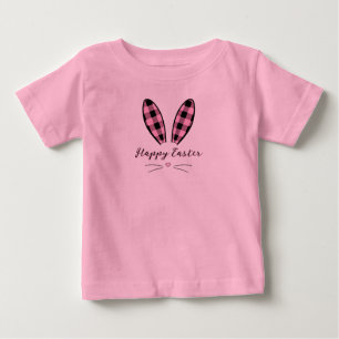 Camiseta De Bebé Orejas de conejo de cuadros personalizadas Pascua