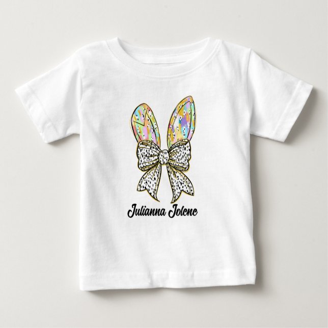 Camiseta De Bebé Orejas de conejo de Pascua con lazo brillantes con (Anverso)