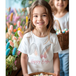 Camiseta De Bebé Orejas de conejo de Pascua con lazo rosa de acuare