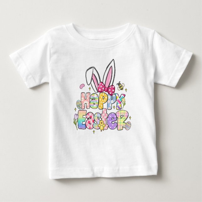 Camiseta De Bebé Orejas de conejo de Pascua felices con lazo Coquet (Anverso)