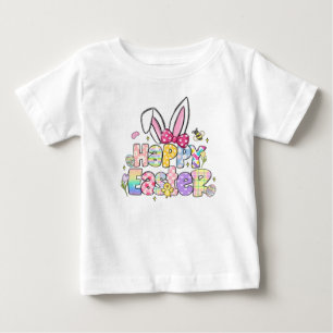 Camiseta De Bebé Orejas de Conejo de Pascua Feliz con Lazo Coquette