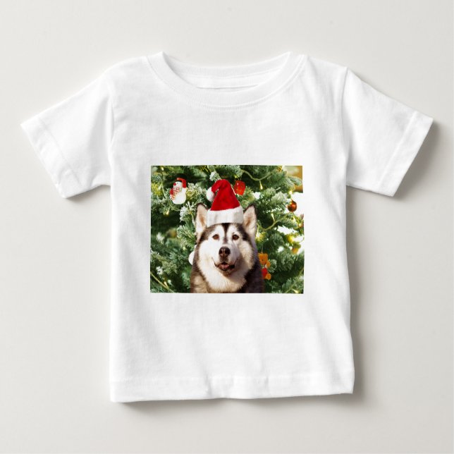 Camiseta De Bebé Ornamento de árbol de navidad siberiano Husky Snow (Anverso)
