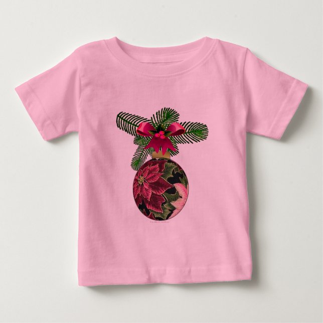 Camiseta De Bebé Ornamento de Borgoña de Poinsettia retro 50 (Anverso)