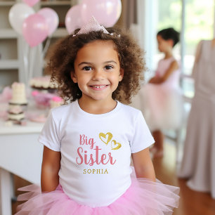 Camiseta De Bebé Oro Corazones Gran Hermana Nombre Monograma Toddle