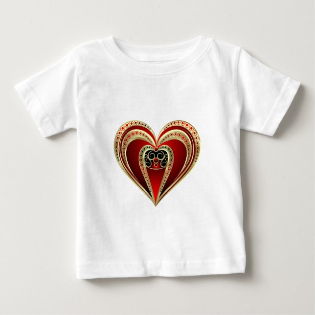 Camiseta De Bebé Oro y corazón rojo (Anverso)