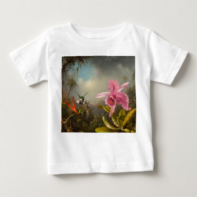 Camiseta De Bebé Orquídea con dos Hummingbirds Heade (Anverso)