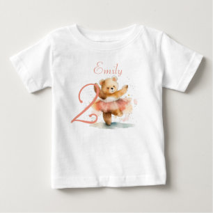 Camiseta De Bebé Osita bailarina acuarela rosa Cumpleaños