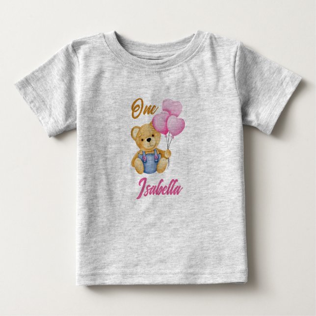 Camiseta De Bebé Osito de acuarela Cumpleaños del primer bebé (Anverso)