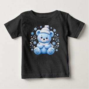 Camiseta De Bebé Osito de peluche azul adorable de invierno