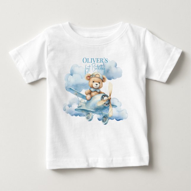 Camiseta De Bebé Osito de peluche de acuarela piloto primer cumplea (Anverso)