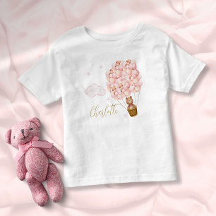 Camiseta De Bebé Osito de peluche Globos rosados Letra dorada