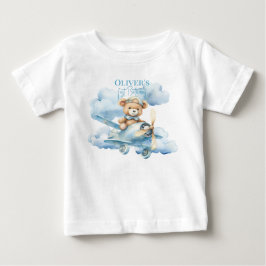 Camiseta De Bebé Osito Pilot de Acuarela Cumpleaños Uno Bebé